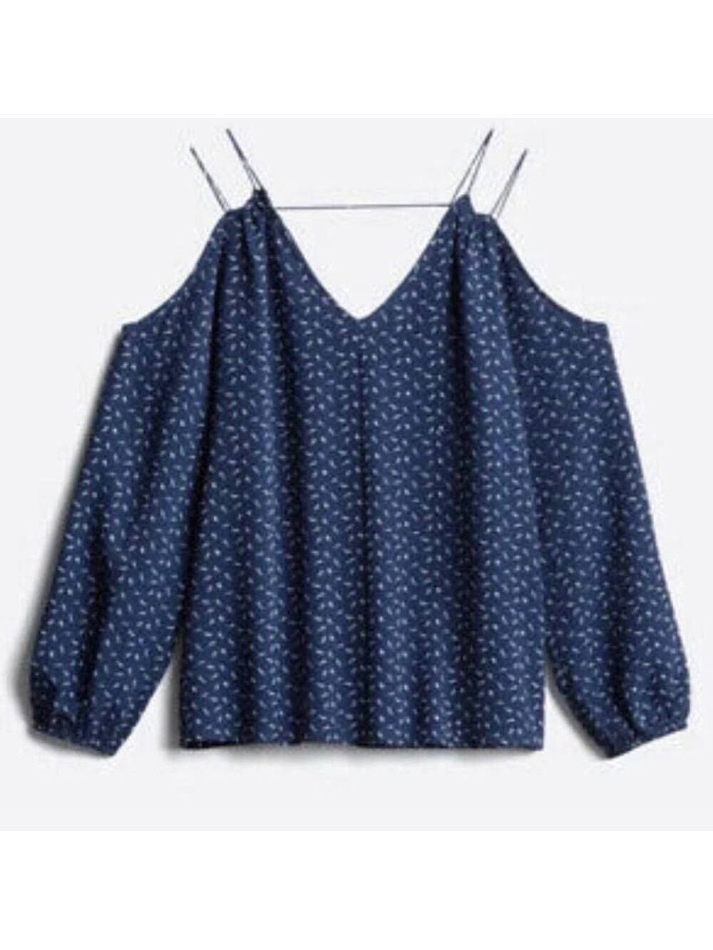 NWT Stitch Fix Crescent Bariel Strappy Cold Shoulder Blue White Print Top SZ XS